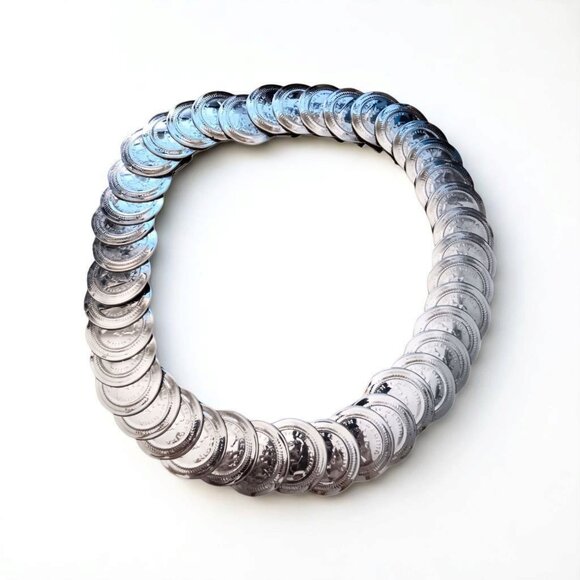 Coin Belt Queen Elizabeth II Regina Stretch Elastic Silver-Tone 30\